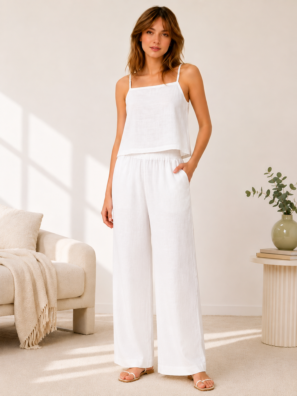 Relaxed Fit Wide Leg Pants Sewing Pattern , Elastic Waist Trousers