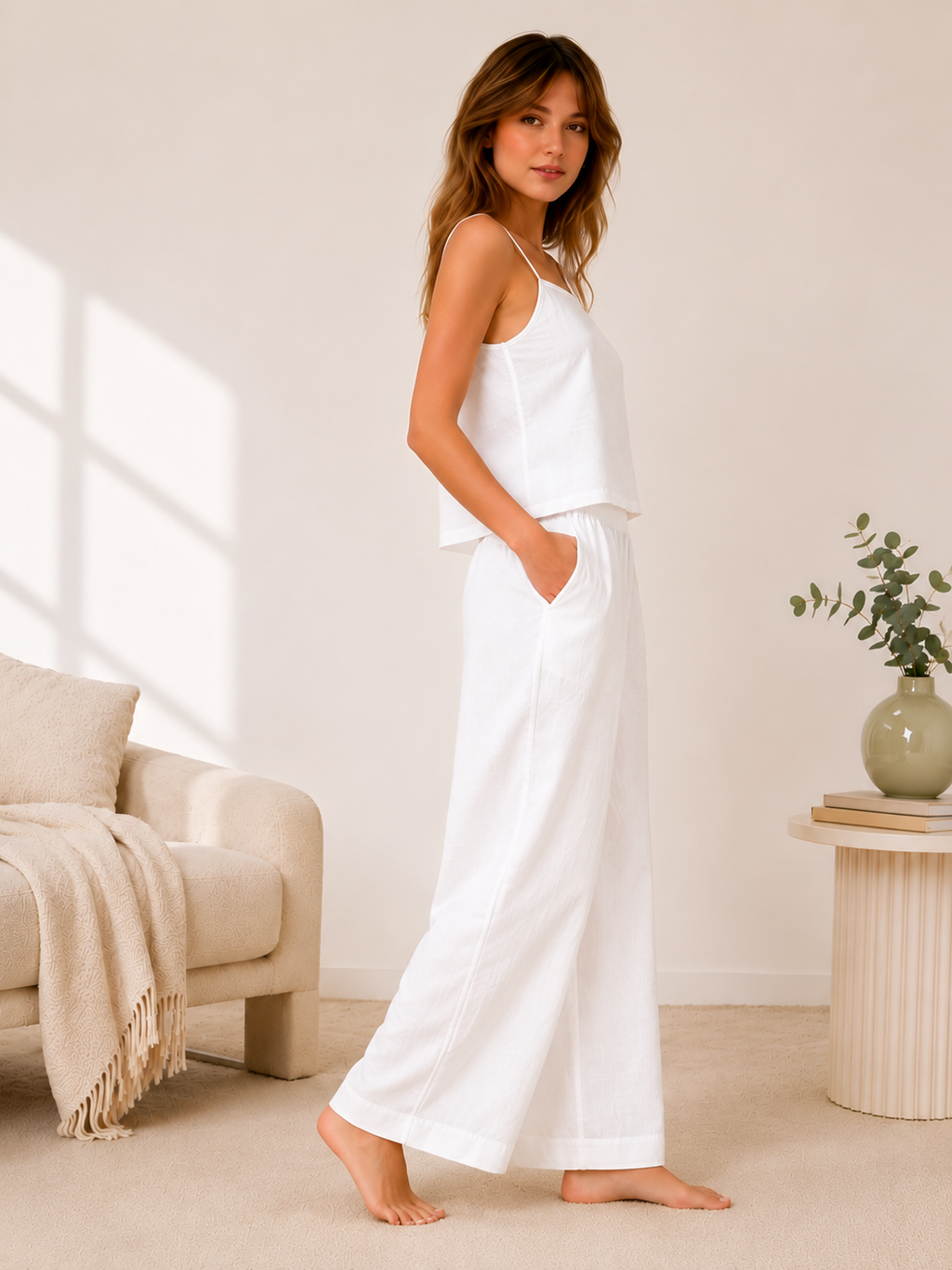 Relaxed Fit Wide Leg Pants Sewing Pattern , Elastic Waist Trousers