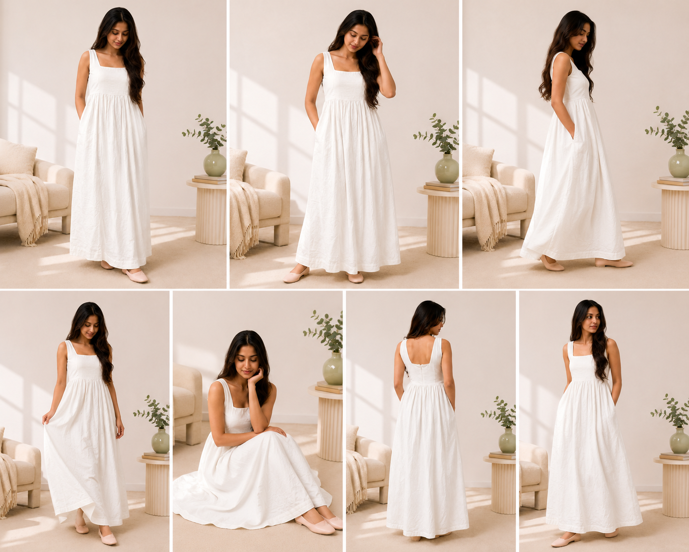 Women's Linen Dress Sewing Pattern, Easy Summer Square Neck Gathered Maxi Dress PDF