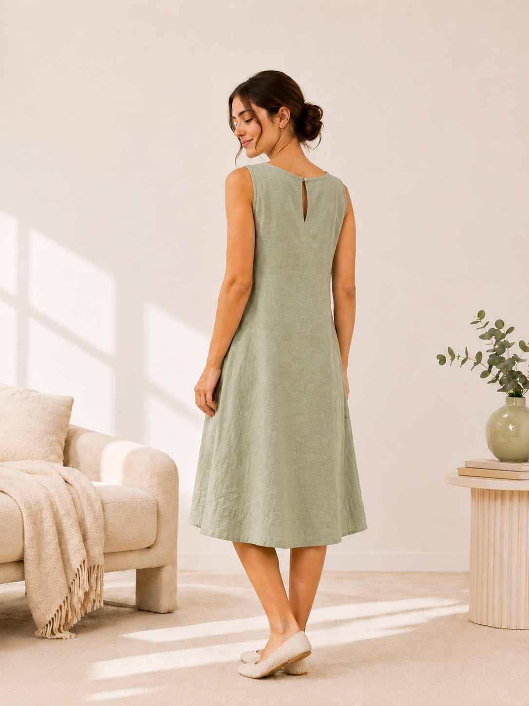 Easy Round Neck Linen Midi Dress Sewing Pattern