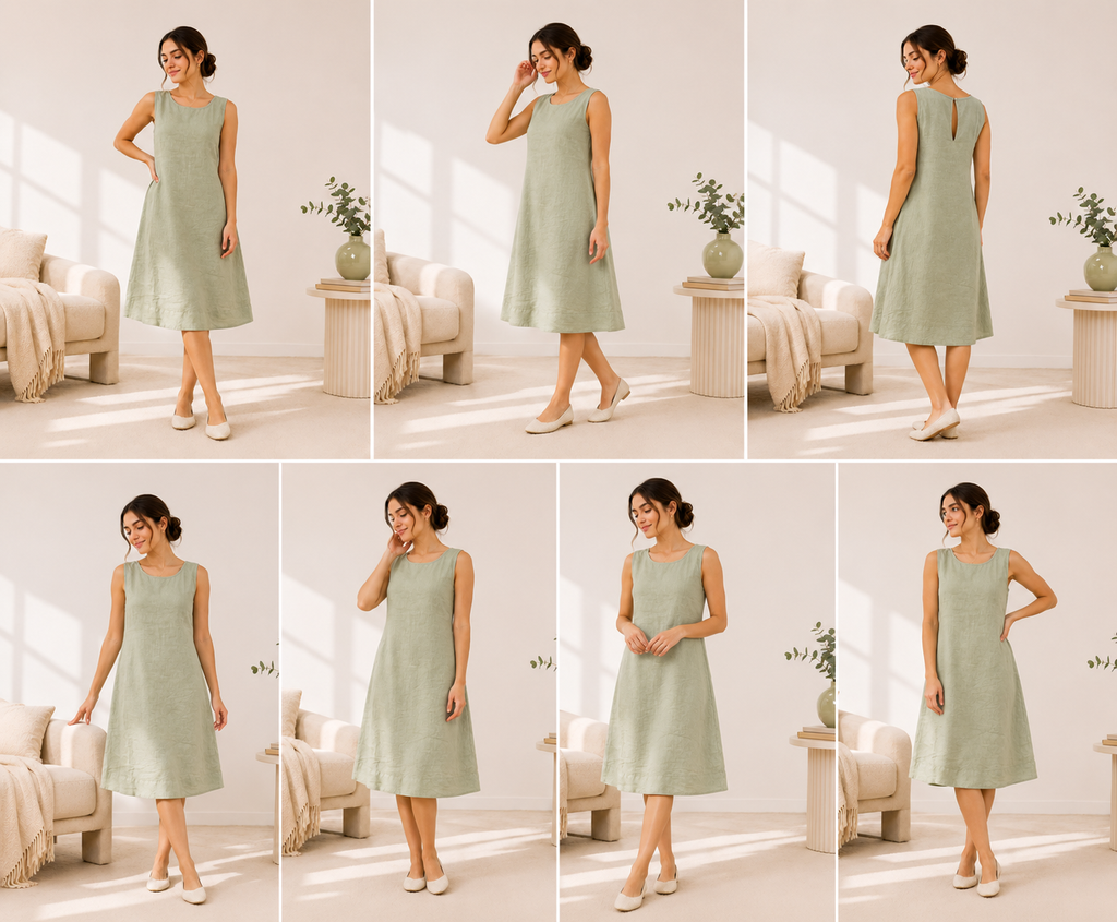 Easy Round Neck Linen Midi Dress Sewing Pattern