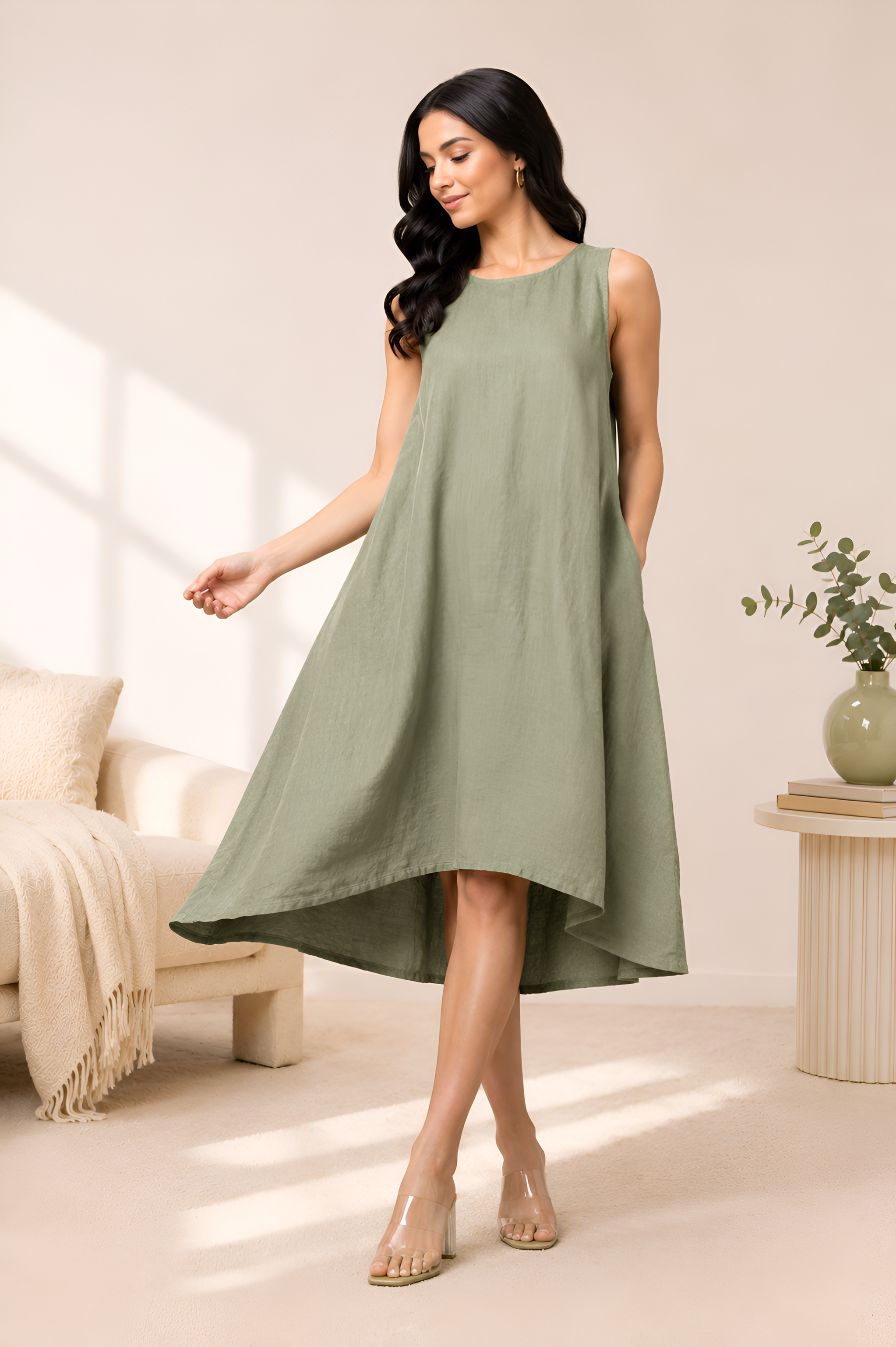 Easy Sleeveless Linen Dress Sewing Pattern, Loose Fit Summer Dress Pdf