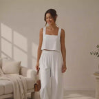 Easy Square Neck Top & Wide Leg Pants Sewing Pattern, Linen Summer Set PDF