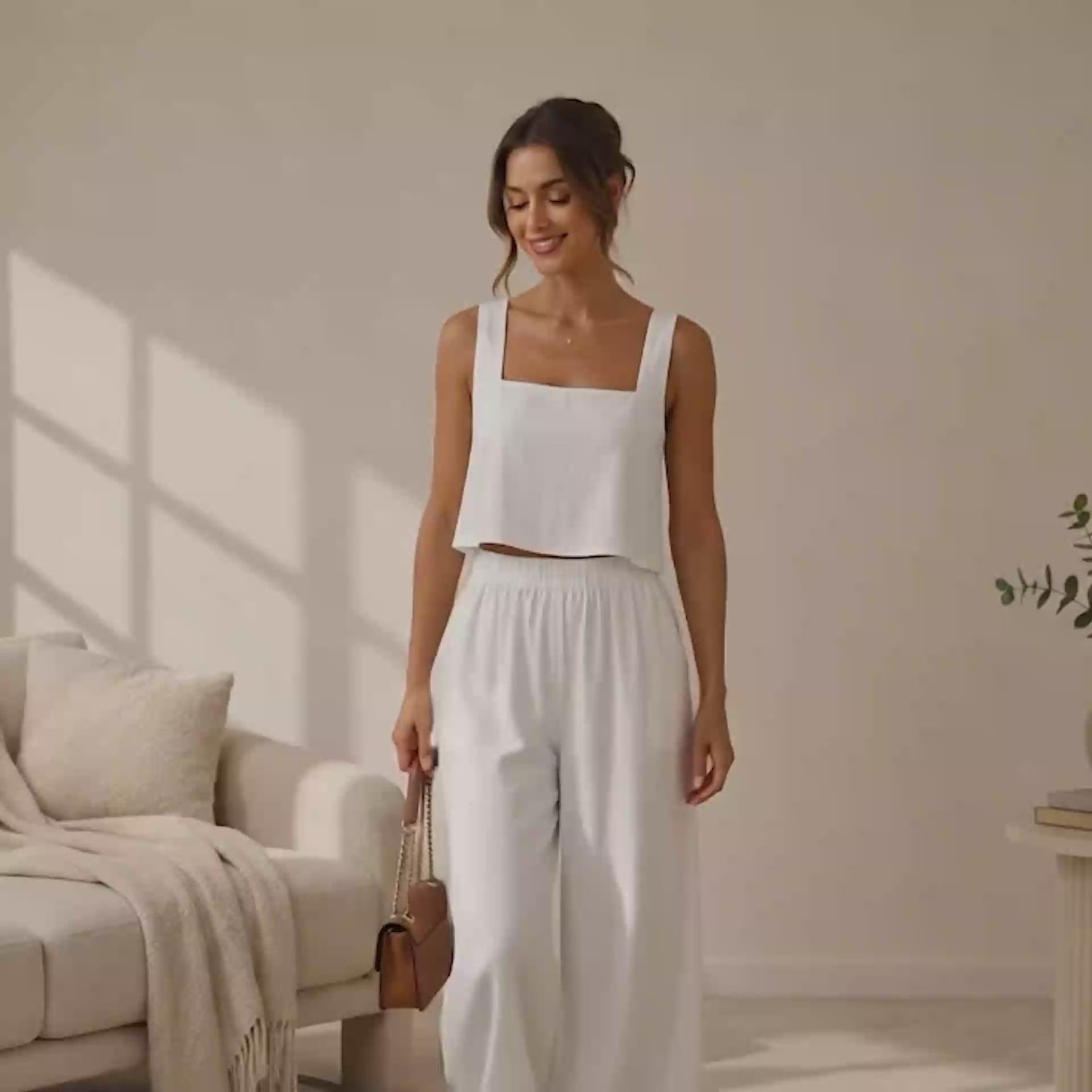Easy Square Neck Top & Wide Leg Pants Sewing Pattern, Linen Summer Set PDF